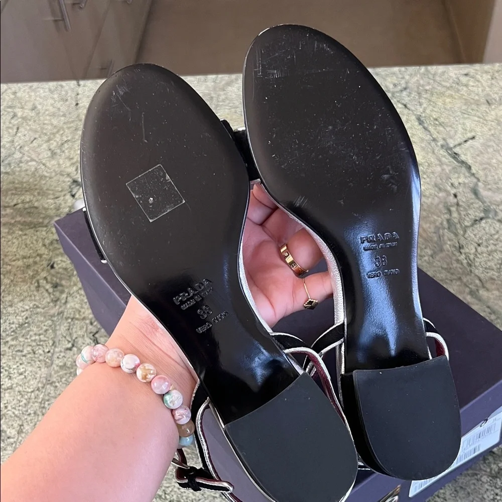 Prada Women's Black and Cream Sandals - Picture 5 of 7